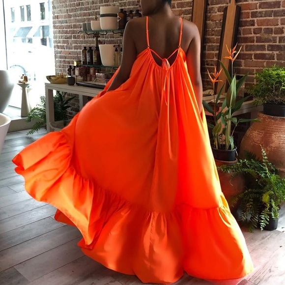 Orange Long Swing Maxi Dress - Picture 2 of 3